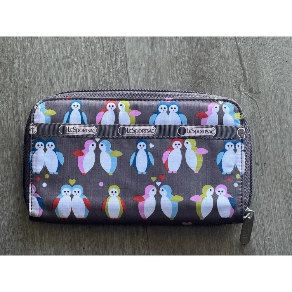 LeSportsac Penguin Print Zip Wallet Cosmetic Pouch Travel Organizer